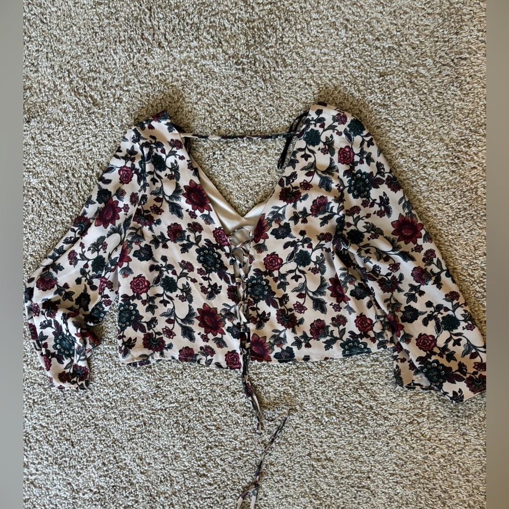 Forever 21 Burgundy and Black Floral Blouse